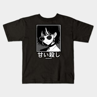 Stylish Japanese Girl Anime Black and White Manga Aesthetic Streetwear Kids T-Shirt